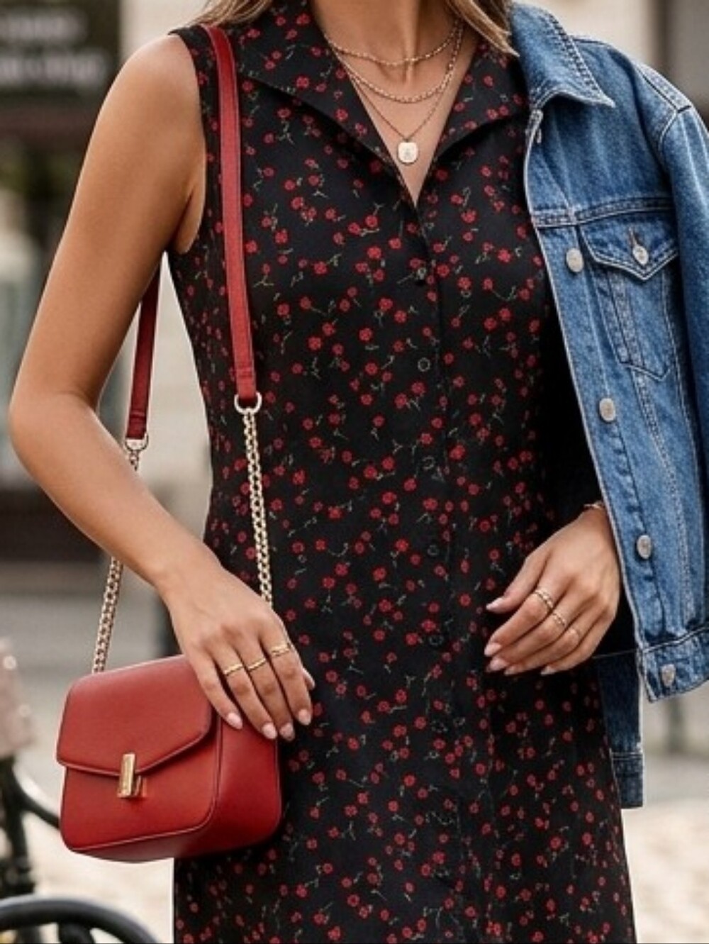 Impressions Workshop Red Floral Button Front Mini Dress Large